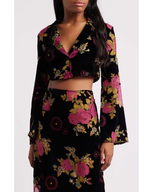 Nasty Gal Black Floral Devore Velvet Crop Jacket