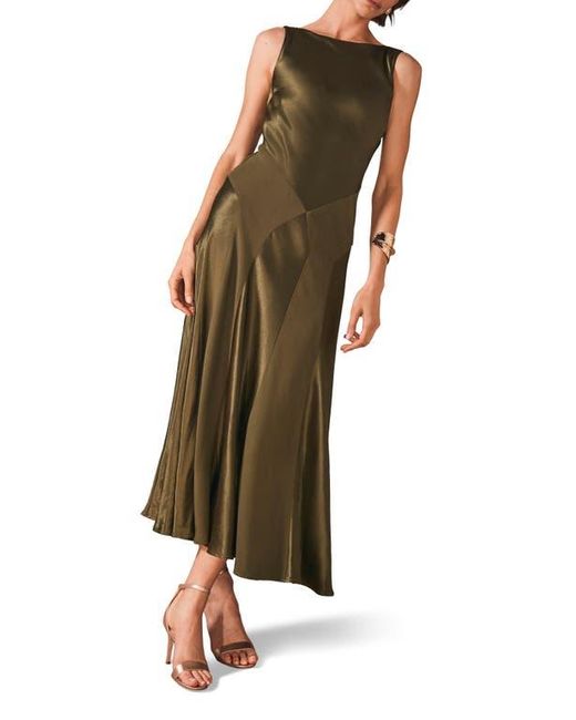 Mint Velvet Panelled Satin Maxi Dress in Green | Lyst