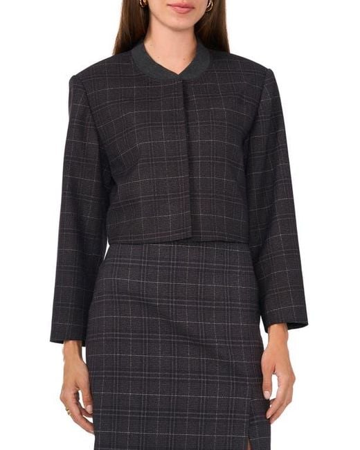 Vince Camuto Black Windowpane Plaid Crop Bomber Jacket
