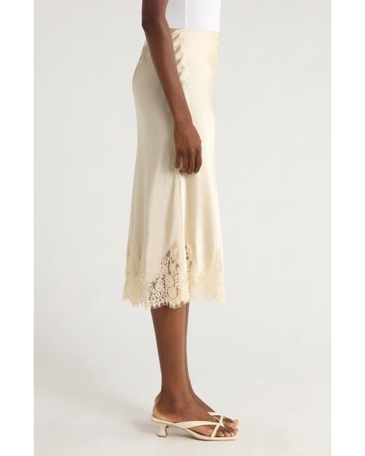 Reformation Natural Lace Trim Silk Midi Skirt