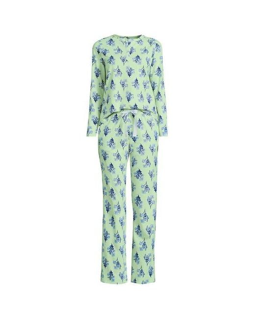 Lands' End Green Petite Knit 2 Piece Pajama Set
