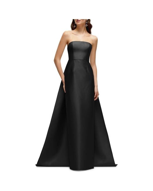 Alfred Sung Black Strapless Satin Twill Column Gown With Removable Train