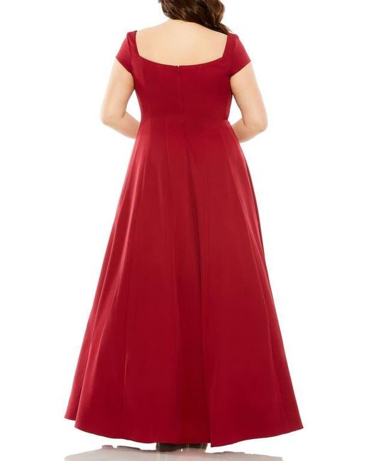 Mac Duggal Structured Ball Gown With Square Neck And Cap Sleeves