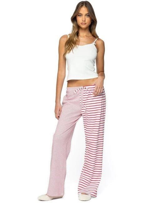 Edikted Red Laken Mixed Stripe Stretch Cotton Drawstring Pants