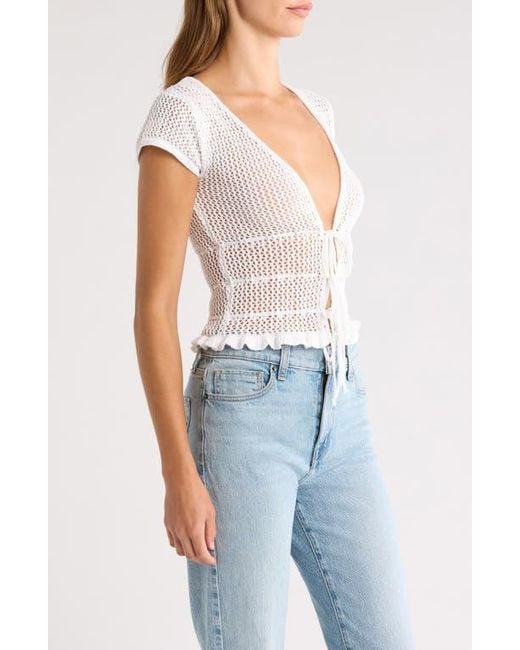 PacSun Blue Madeline Open Stitch Tie Front Cotton Top