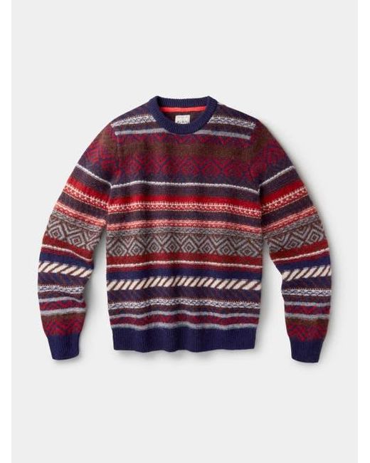 aubi Red Fair Isle Crew Neck Wool Sweater for men