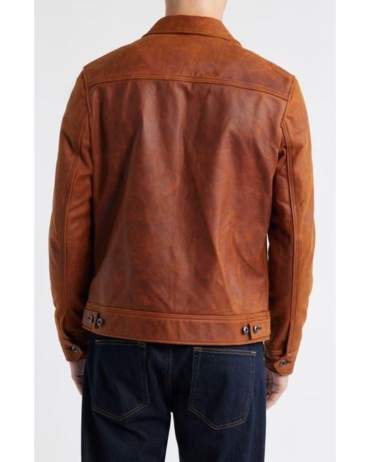 Schott Nyc Brown Lightweight Vintage Oil Tanned Unlined Cowhide Leather Trucker Jacket for men