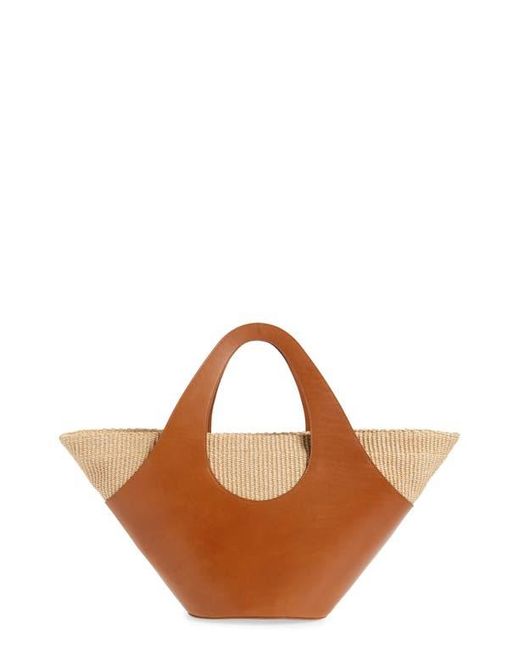 Reformation Brown Siena Leather & Raffia Top Handle Tote