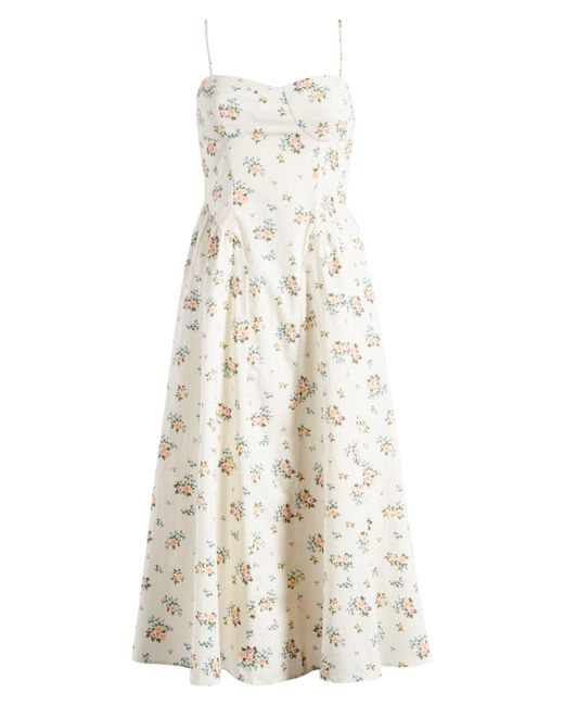 Charles Henry White Floral Print Bustier Sleeveless Maxi Dress