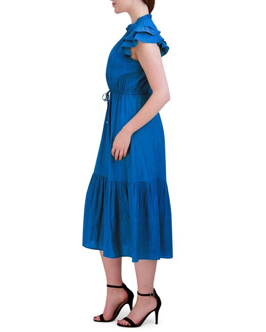Julia Jordan Blue Ruffle Sleeve Midi Dress