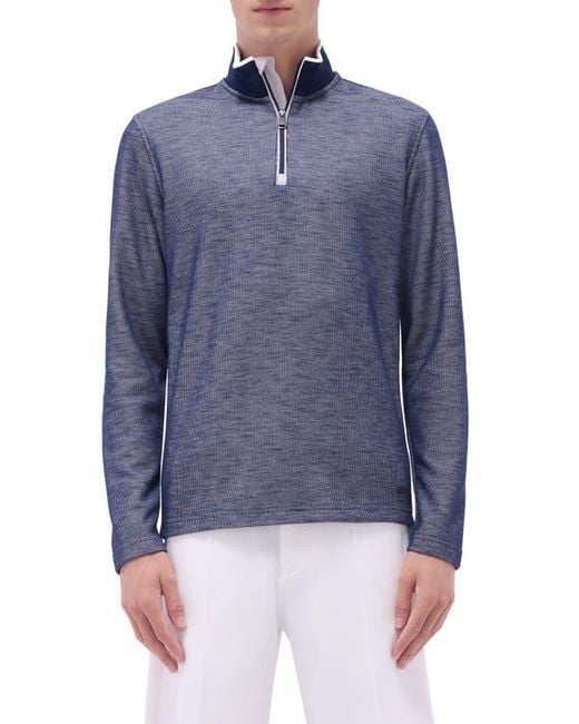 Bugatchi Blue Quarter Zip Performance Pullover for men
