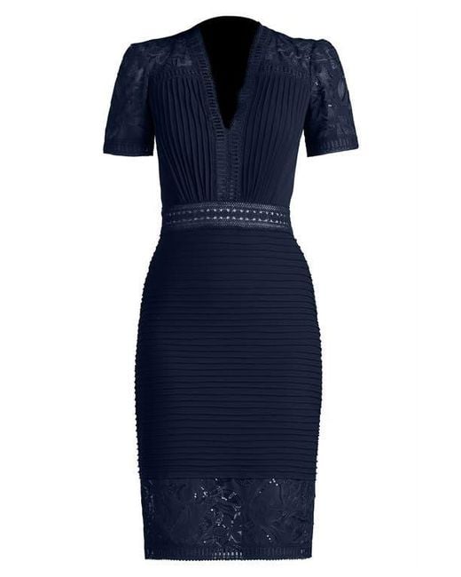 Tadashi Shoji Pintuck Lace Inset Cocktail Dress in Blue | Lyst Tadashi Shoji Pintuck Lace Inset Cocktail Dress in Blue | Lyst