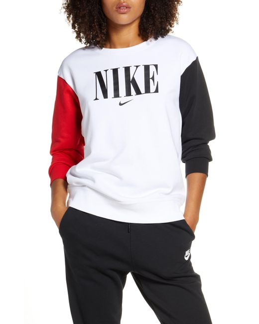 Nike White Sportswear Essential Colorblock Crewneck Sweatshirt