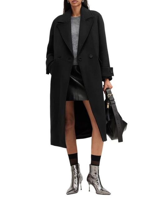 AllSaints Black Mabel Double Breasted Coat