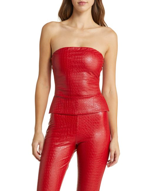 Naked Wardrobe Red The Crocodile Collection Croc Embossed Faux Leather Tube Top
