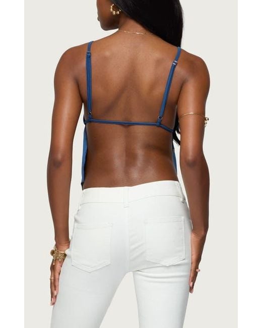 Edikted Blue Soleil Embroidered Daisy Open Back Camisole