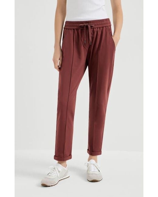 Brunello Cucinelli Red Track Trousers With Monili
