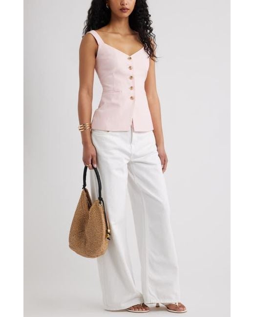 Open Edit Pink Button Front Linen Blend Tank