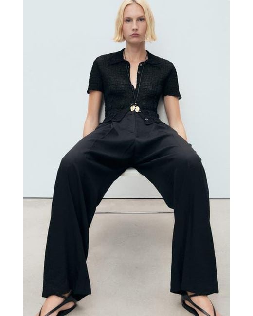Mango Black Carla Wide Leg Pants