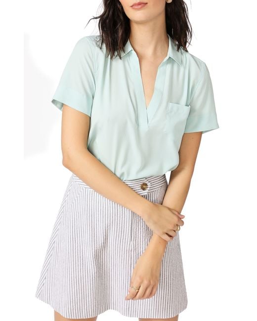 Court & Rowe Blue Collared Short Sleeve Blouse