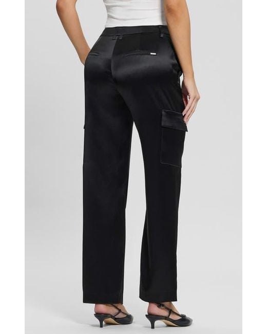 Guess Black Megan Satin Cargo Pants