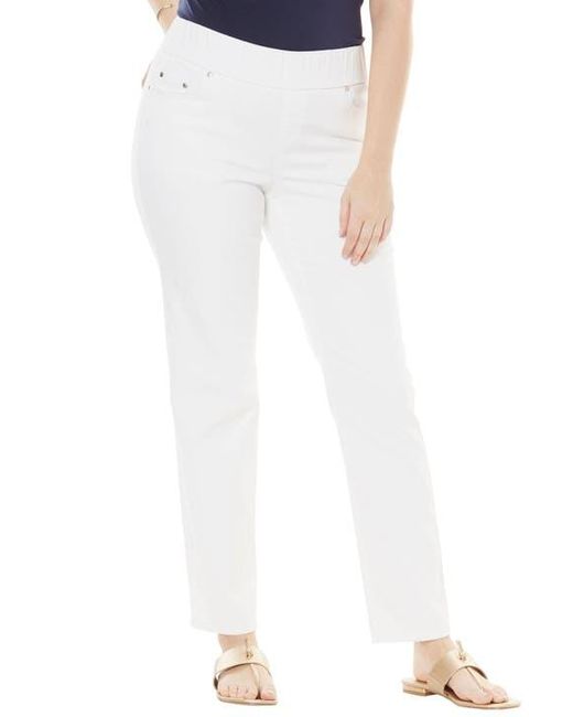 Jessica London White Comfort Waist Stretch Denim Straight Leg Jean