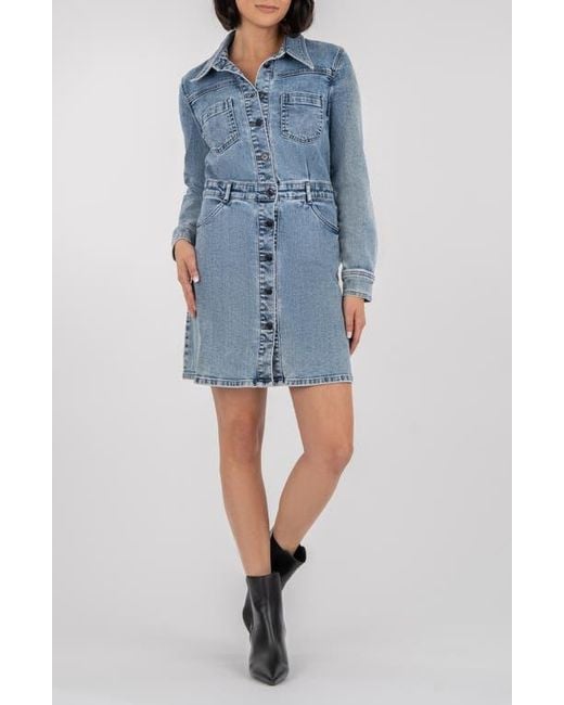 Kut From The Kloth Blue Arlington Long Sleeve A-Line Denim Dress