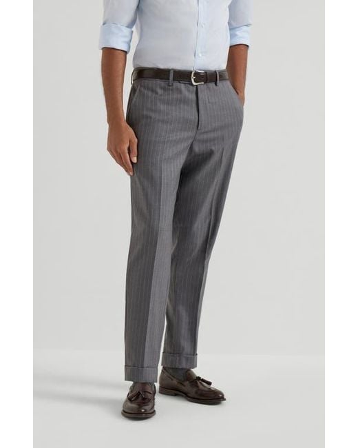 Brunello Cucinelli Gray Chalk Stripe Trousers for men
