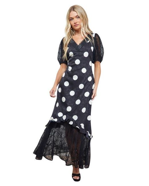 Oasis Blue Frill Detail Puff Sleeve Midi Dress