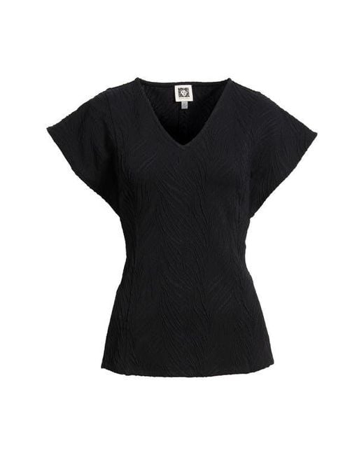 Anne Klein Black Texture Flutter Sleeve Top