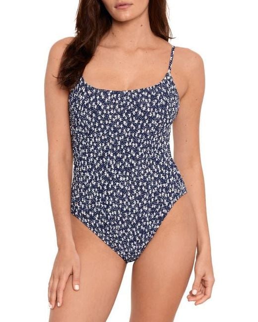 Polo Ralph Lauren Blue Kennedy Smocked One-Piece Swimsuit