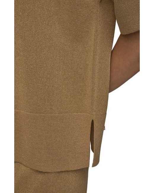 Donna Karan Brown Metallic Short Sleeve Sweater