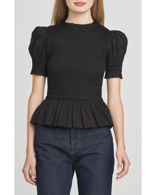 Wayf Black Matilda Smocked Peplum Top