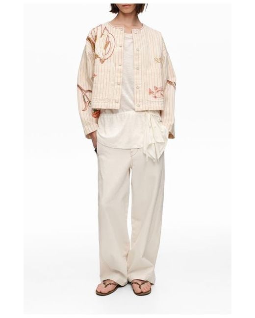 Bimba Y Lola Natural Patchwork Cotton Cropped Jacket