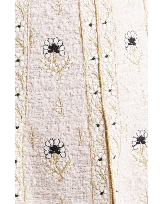 Giambattista Valli Natural Floral Embroidered Cashmere & Silk Brocade Dress