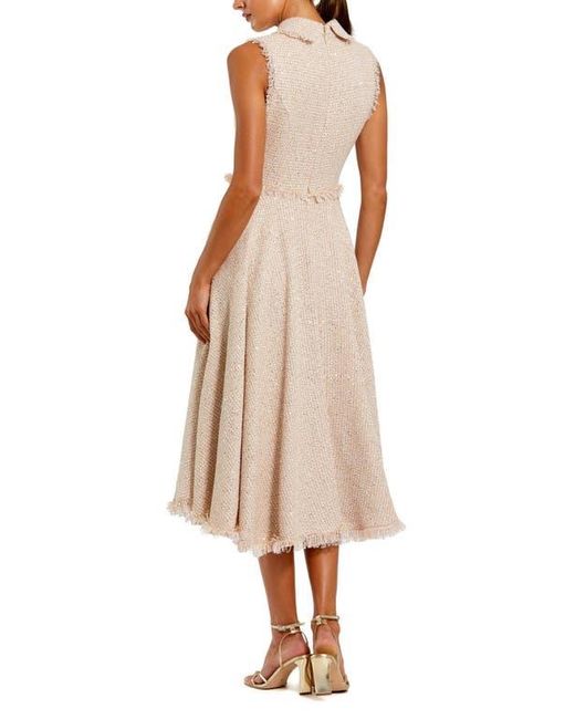Mac Duggal Natural Bouclé Sleeveless Collared Button Up Midi Dress