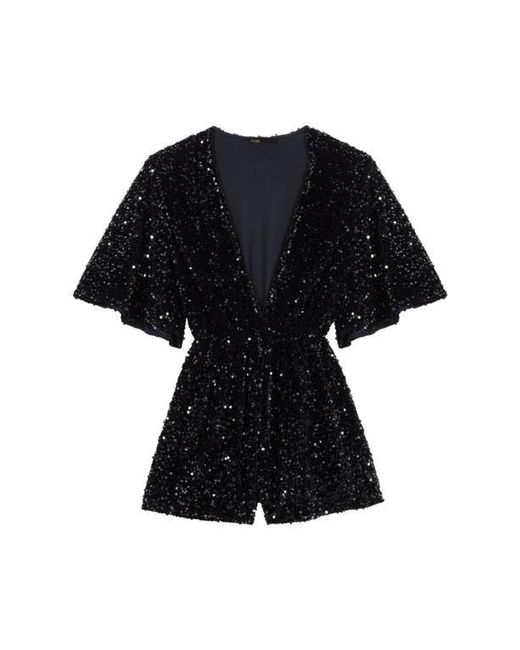 Maje Black Sequinned Velvet Playsuit