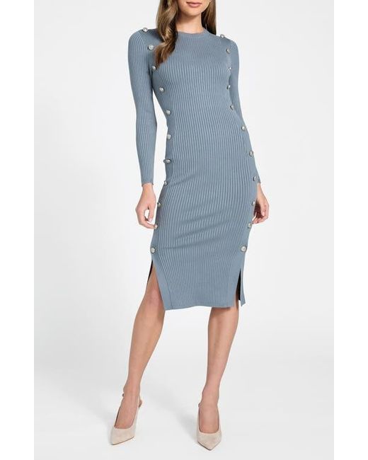 knee length dresses for ladies Backless Round Neck Long Sleeve Sweater Dress Blue / S main image 0
