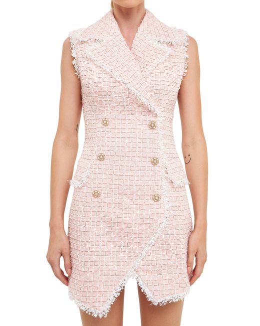 Endless Rose Pink Check Double Breasted Tweed Minidress