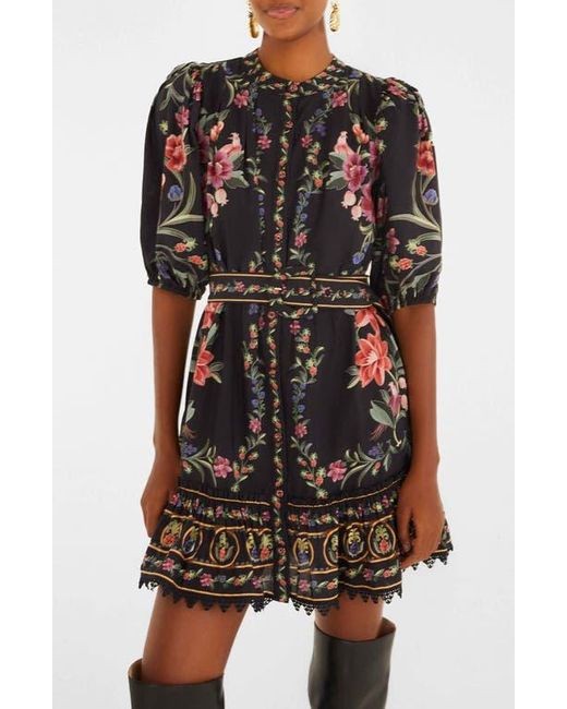 Farm Rio Black Belle Garden Print Minidress