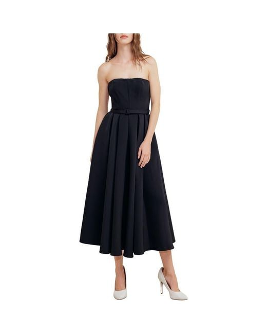 FREEMARKET Blue Belted Strapless Midi Dress