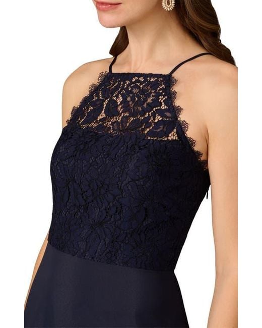 Aidan Mattox Lace Organza Tiered Gown in Blue | Lyst