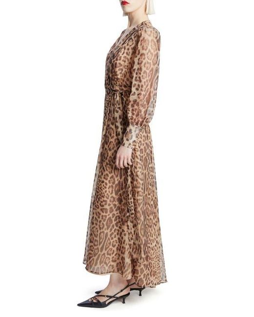 Bardot Natural Lucianna Leopard Print Long Sleeve Wrap Dress