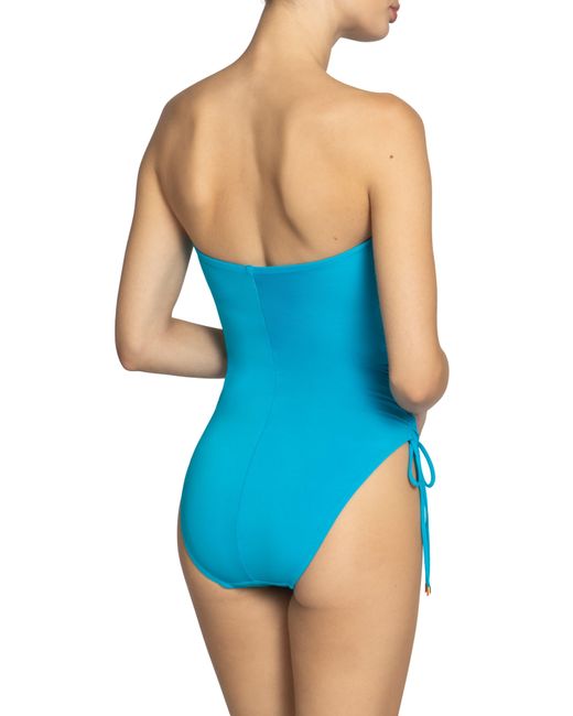 Robin Piccone Blue Aubrey Strapless Cinched One-piece Swimsuit