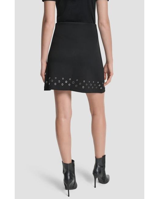DKNY Black Grommet Trim Ponte Knit Miniskirt