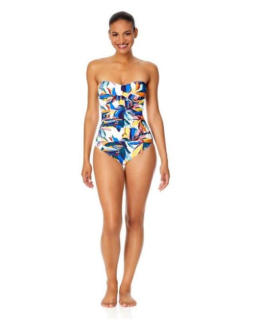 Anne Cole Blue Twist Front Shirred One Piece Swimsuit