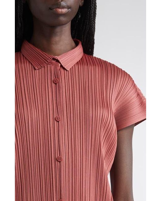 Pleats Please Issey Miyake Red Monthly Colors May Pleated Short Sleeve Shirtdress