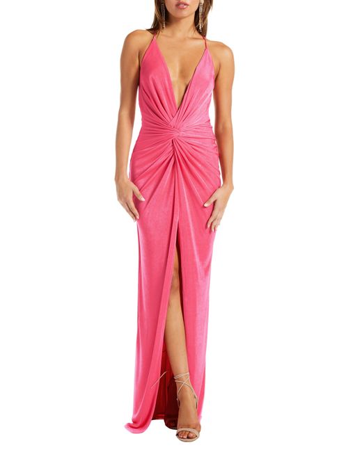 Katie May Red Pixie Plunge Neck Twist Front Gown