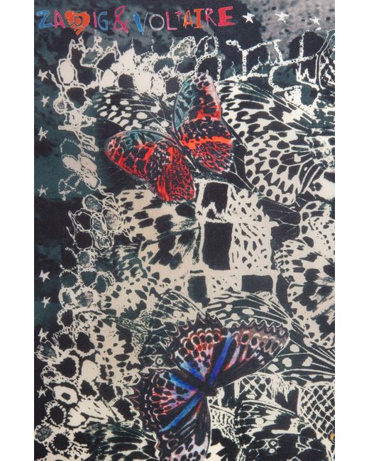 Zadig & Voltaire Black Blondie Butterfly Print Silk Scarf