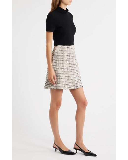 Theory Black Short Sleeve Combo Tweed Dress